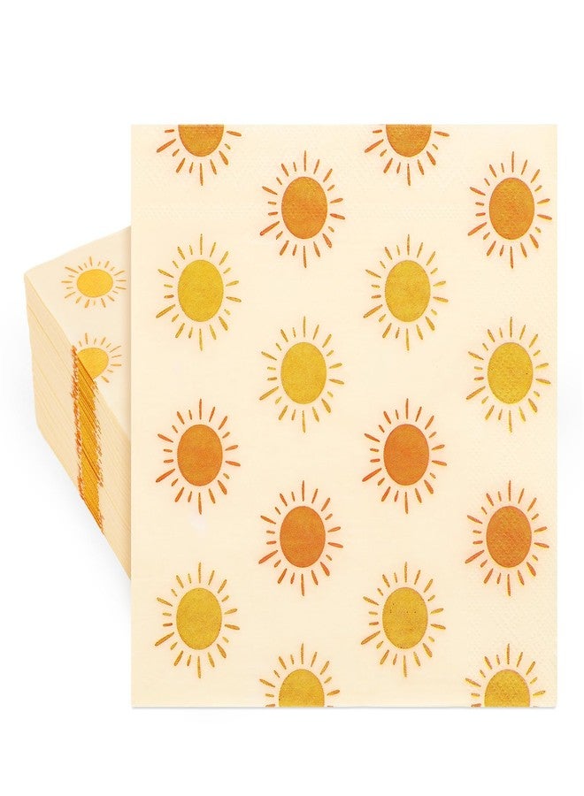 وولاين مجموعة مناديل ورقية من والين، 80 قطعة، بتصميم بوهيمي شمسي، "أول رحلة حول الشمس"، للاستخدام مرة واحدة، لون أصفر برتقالي مشرق، مثالية للغداء والعشاء، وأعياد الميلاد، وحفلات استقبال المولود، ولوازم المائدة. - Image 1